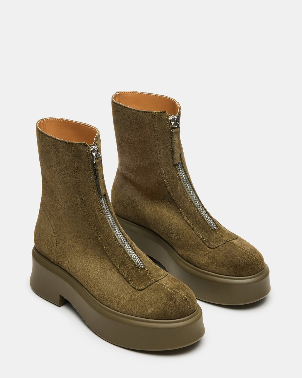 JONES Olive Suede Zipper Lug Women's Ankle Boot | Steve Madden