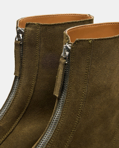 JONES Olive Suede Zipper Lug Women's Ankle Boot | Steve Madden