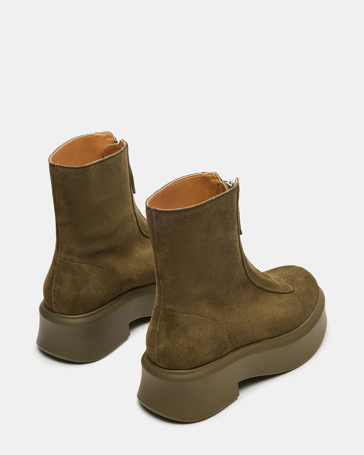 JONES Olive Suede Zipper Lug Women's Ankle Boot | Steve Madden