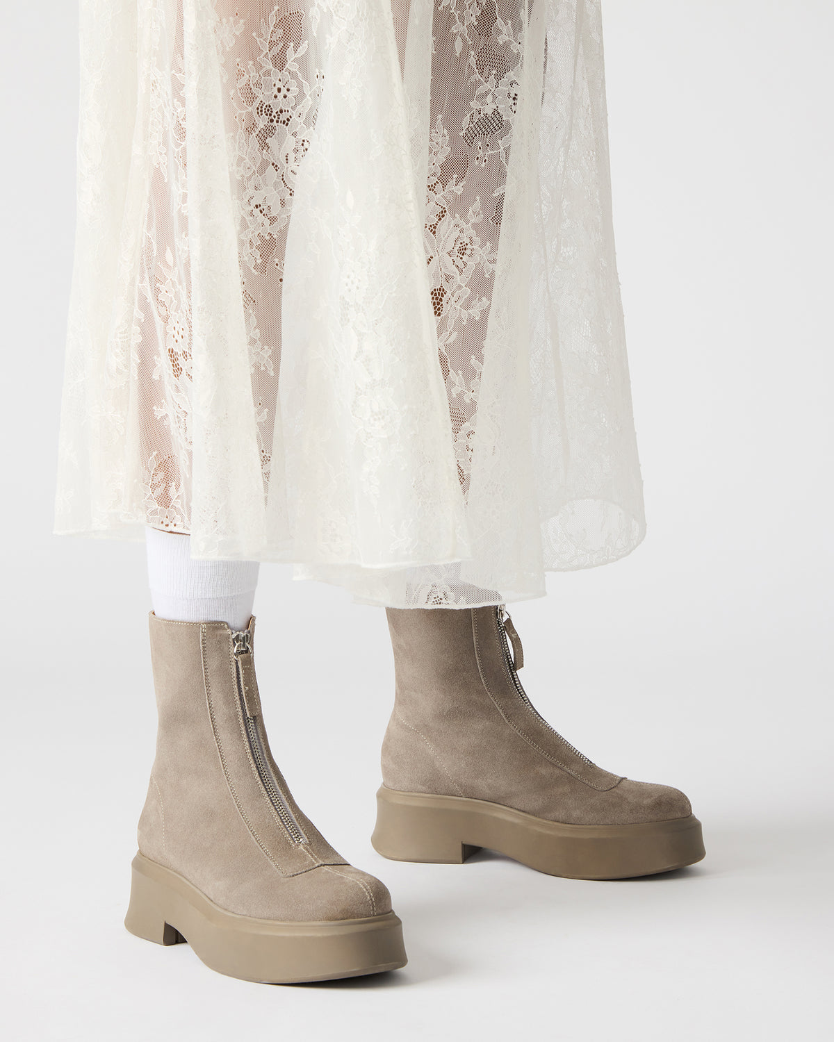 JONES Light Grey Zipper Lug Women's Ankle Boot | Steve Madden