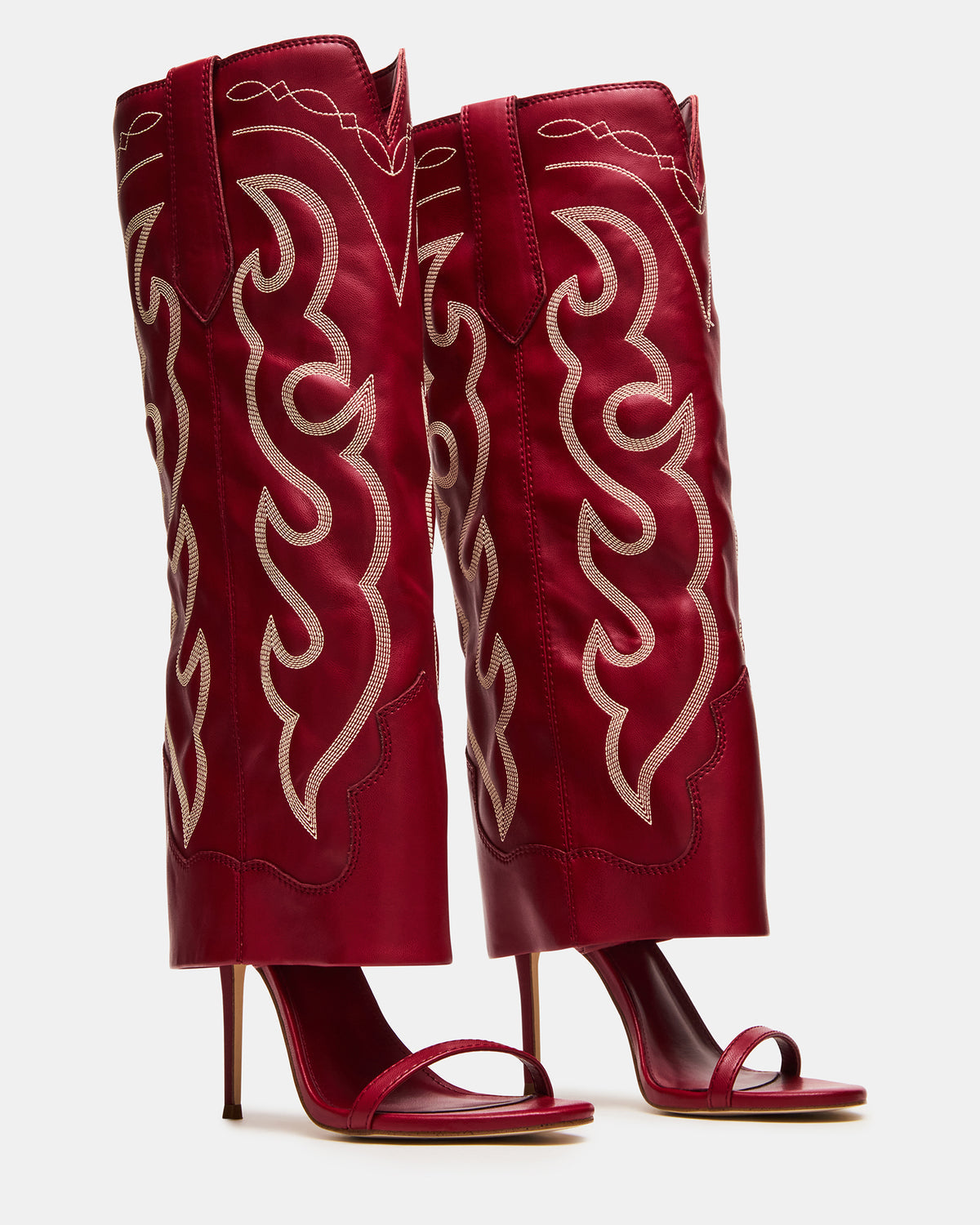 RAVINE Western Red Knee-High Cuffed Stiletto Heel Women's Boot | Steve Madden