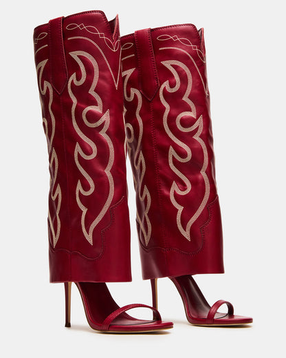 RAVINE Western Red Knee-High Cuffed Stiletto Heel Women's Boot | Steve Madden