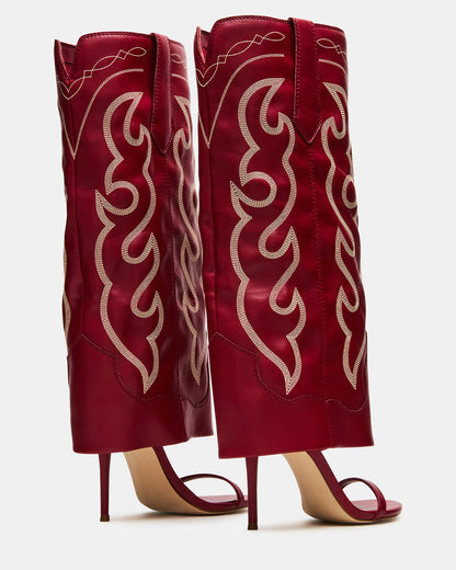 RAVINE Western Red Knee-High Cuffed Stiletto Heel Women's Boot | Steve Madden