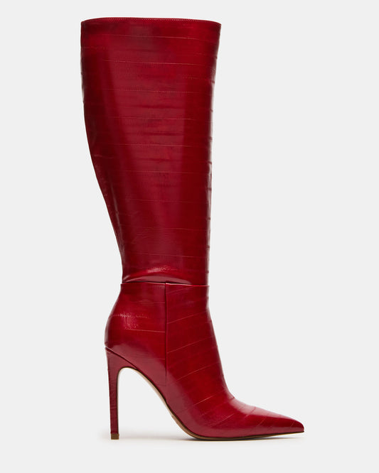 NITRO Red Eel Wide Calf Pointed-Toe Stiletto Heel Knee-High Women's Boots | Steve Madden