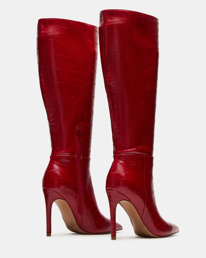 NITRO Red Eel Wide Calf Pointed-Toe Stiletto Heel Knee-High Women's Boots | Steve Madden