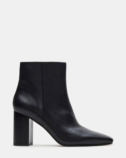 AIDAN Black Leather Block Heel Ankle Boot | Women's Booties | Steve Madden