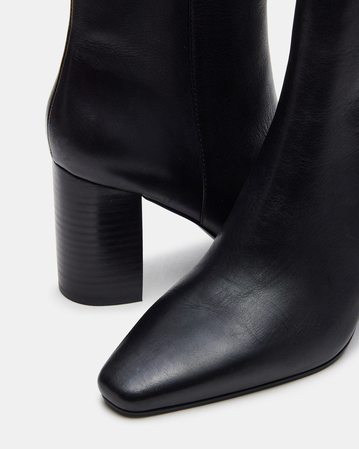 AIDAN Black Leather Block Heel Ankle Boot | Women's Booties | Steve Madden