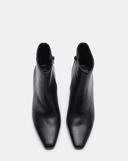 AIDAN Black Leather Block Heel Ankle Boot | Women's Booties | Steve Madden