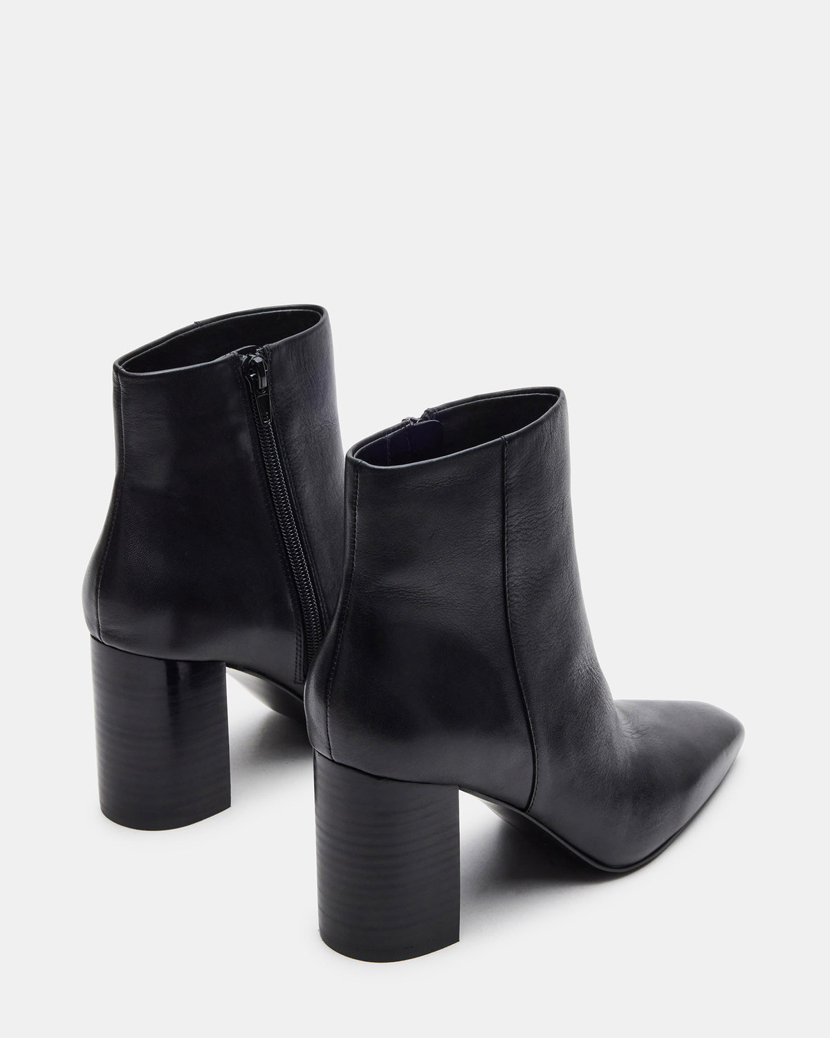 AIDAN Black Leather Block Heel Ankle Boot | Women's Booties | Steve Madden