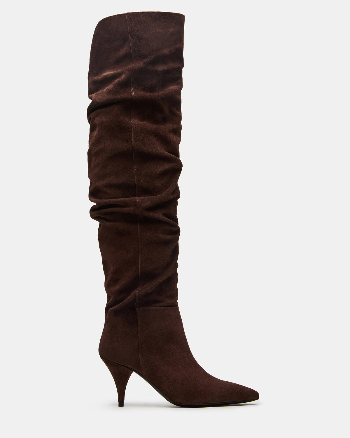 LINGER Brown Suede Pointed-Toe Over-The-Knee Heeled Women's Boot | Steve Madden
