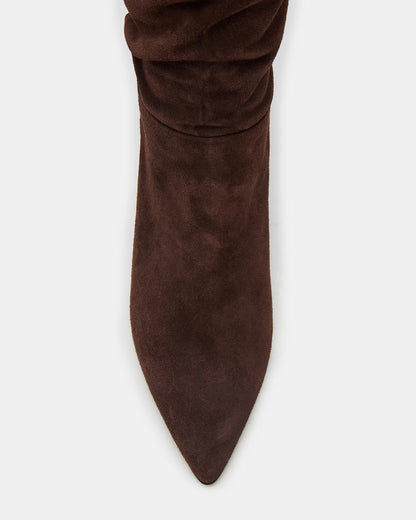 LINGER Brown Suede Pointed-Toe Over-The-Knee Heeled Women's Boot | Steve Madden