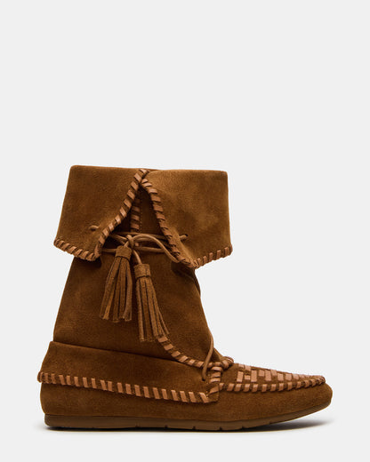 TIPPETT Chestnut Suede Fold-Over Tassel Boot | Women's Boots | Steve Madden