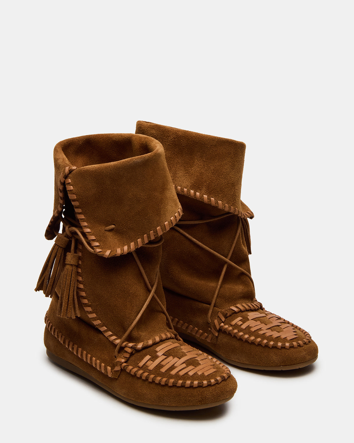 TIPPETT Chestnut Suede Fold-Over Tassel Boot | Women's Boots | Steve Madden