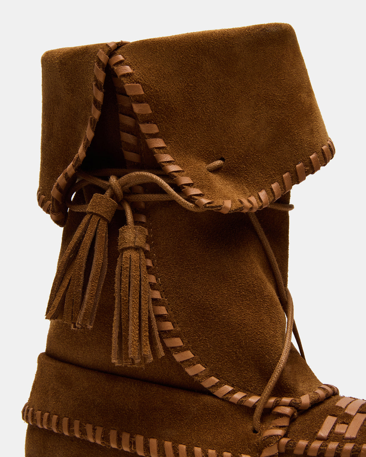 TIPPETT Chestnut Suede Fold-Over Tassel Boot | Women's Boots | Steve Madden