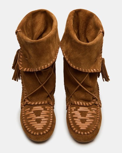 TIPPETT Chestnut Suede Fold-Over Tassel Boot | Women's Boots | Steve Madden