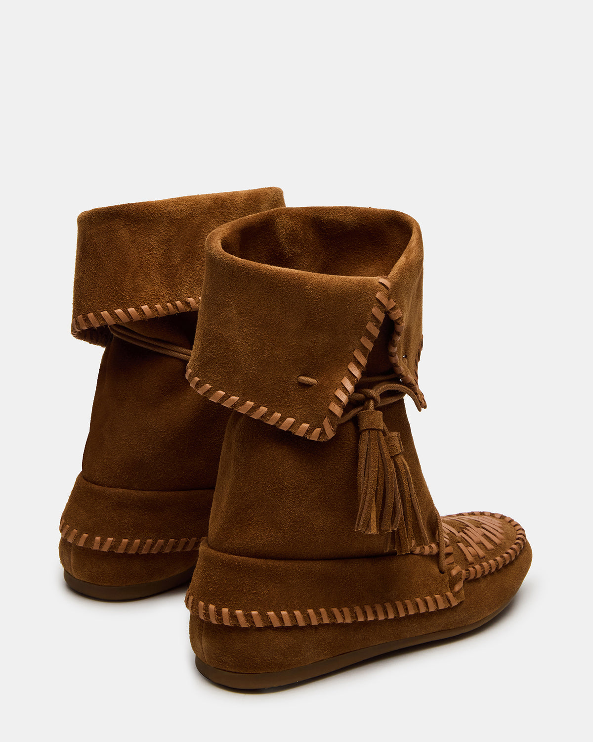 TIPPETT Chestnut Suede Fold-Over Tassel Boot | Women's Boots | Steve Madden