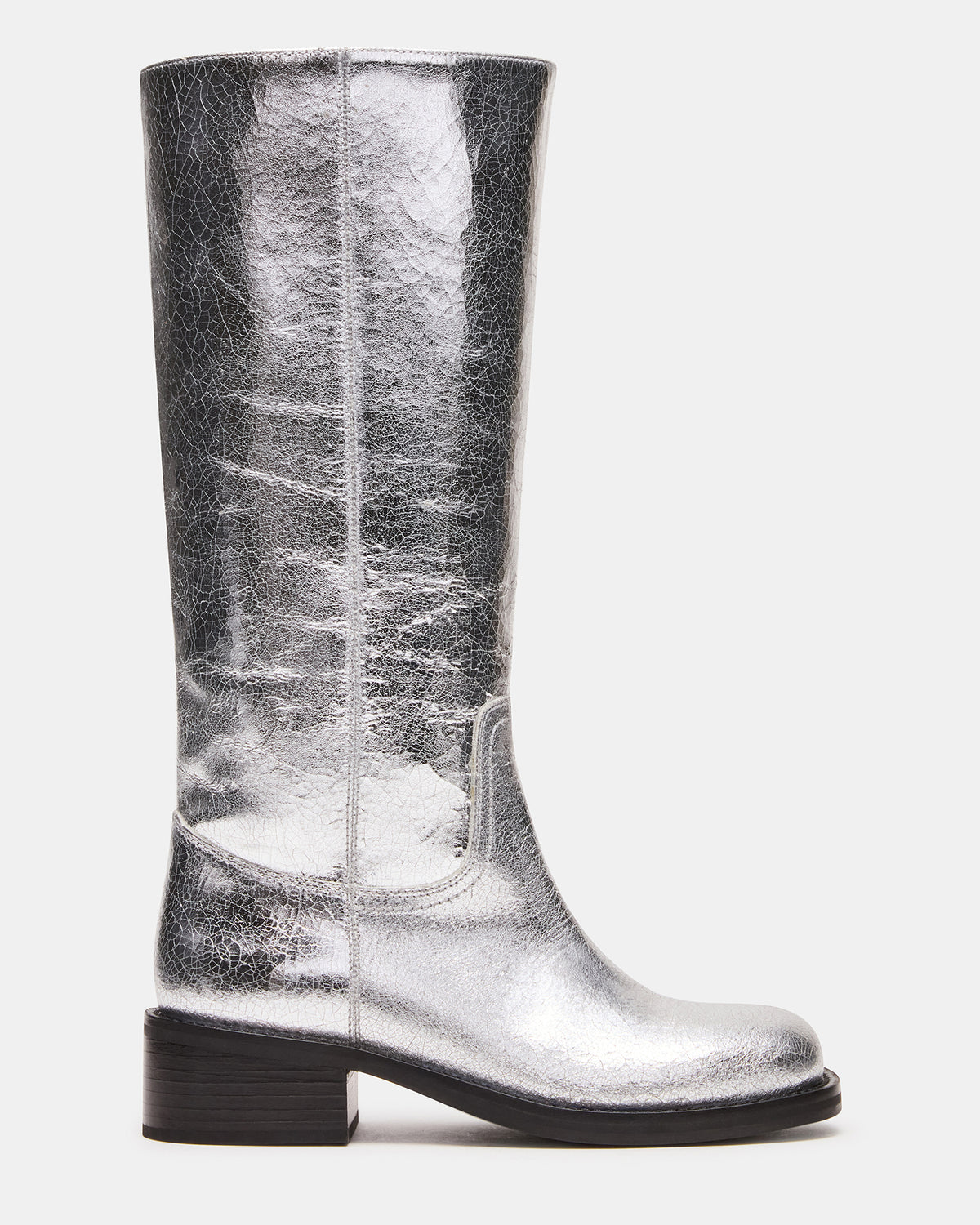 RIGGS Silver Leather Square-Toe Women's Boot | Steve Madden