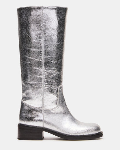 RIGGS Silver Leather Square-Toe Women's Boot | Steve Madden