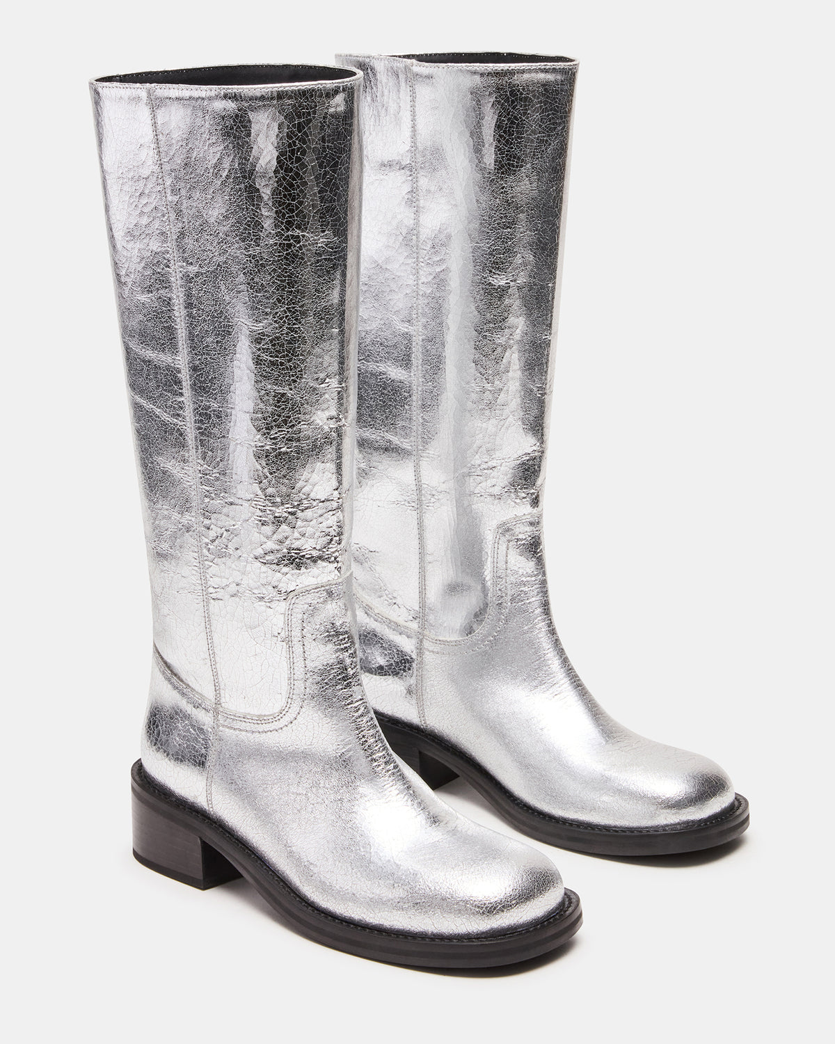 RIGGS Silver Leather Square-Toe Women's Boot | Steve Madden