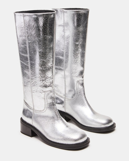 RIGGS Silver Leather Square-Toe Women's Boot | Steve Madden