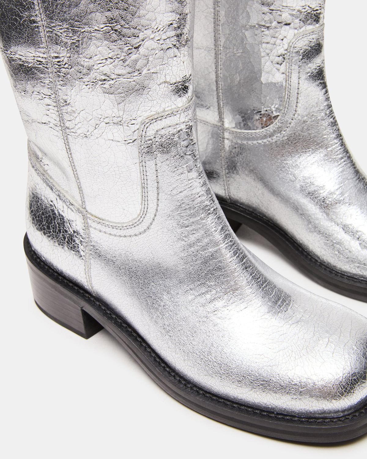 RIGGS Silver Leather Square-Toe Women's Boot | Steve Madden