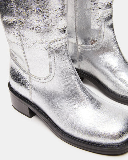 RIGGS Silver Leather Square-Toe Women's Boot | Steve Madden