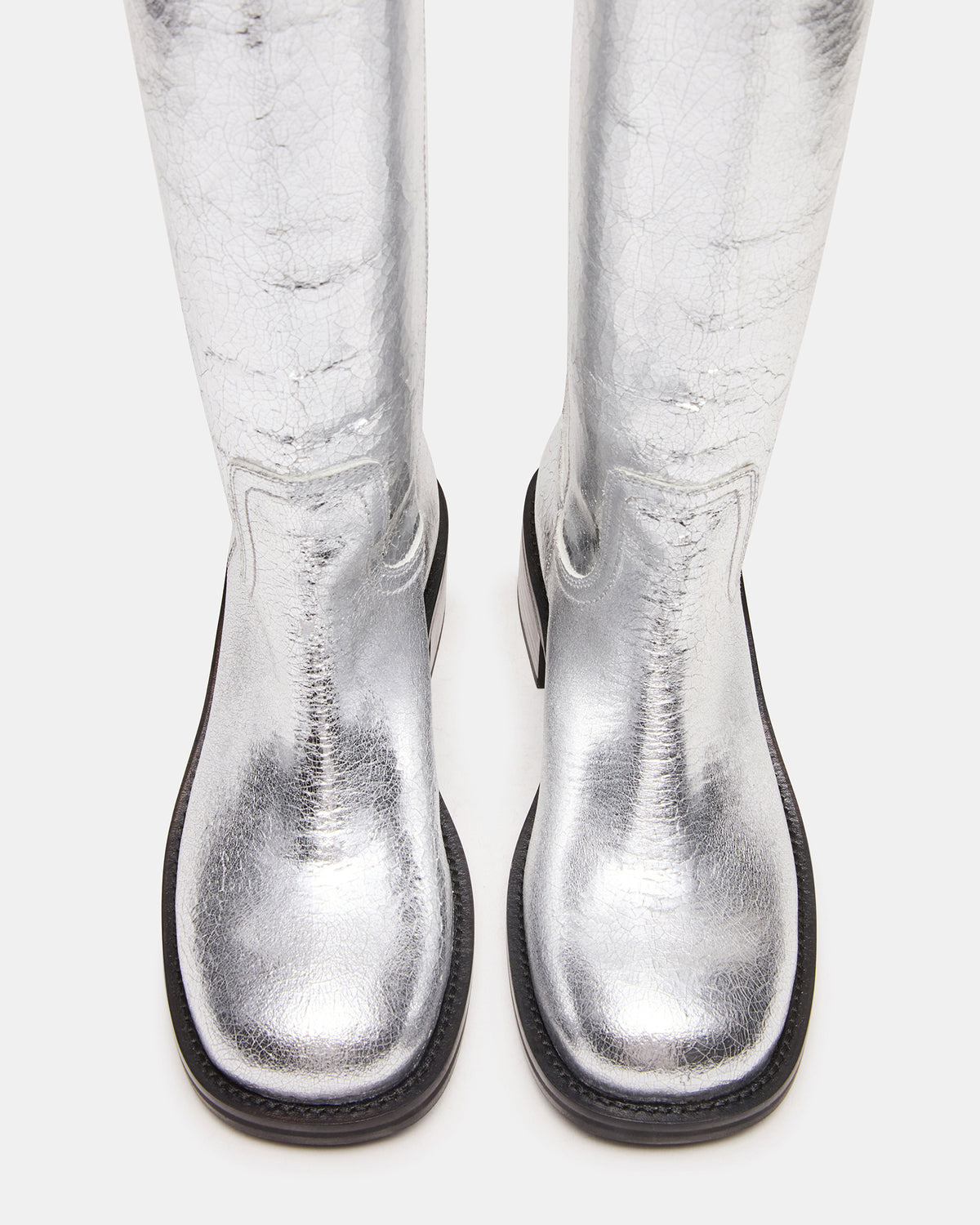RIGGS Silver Leather Square-Toe Women's Boot | Steve Madden