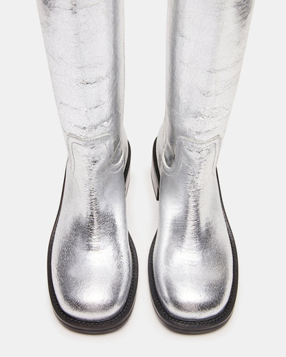 RIGGS Silver Leather Square-Toe Women's Boot | Steve Madden