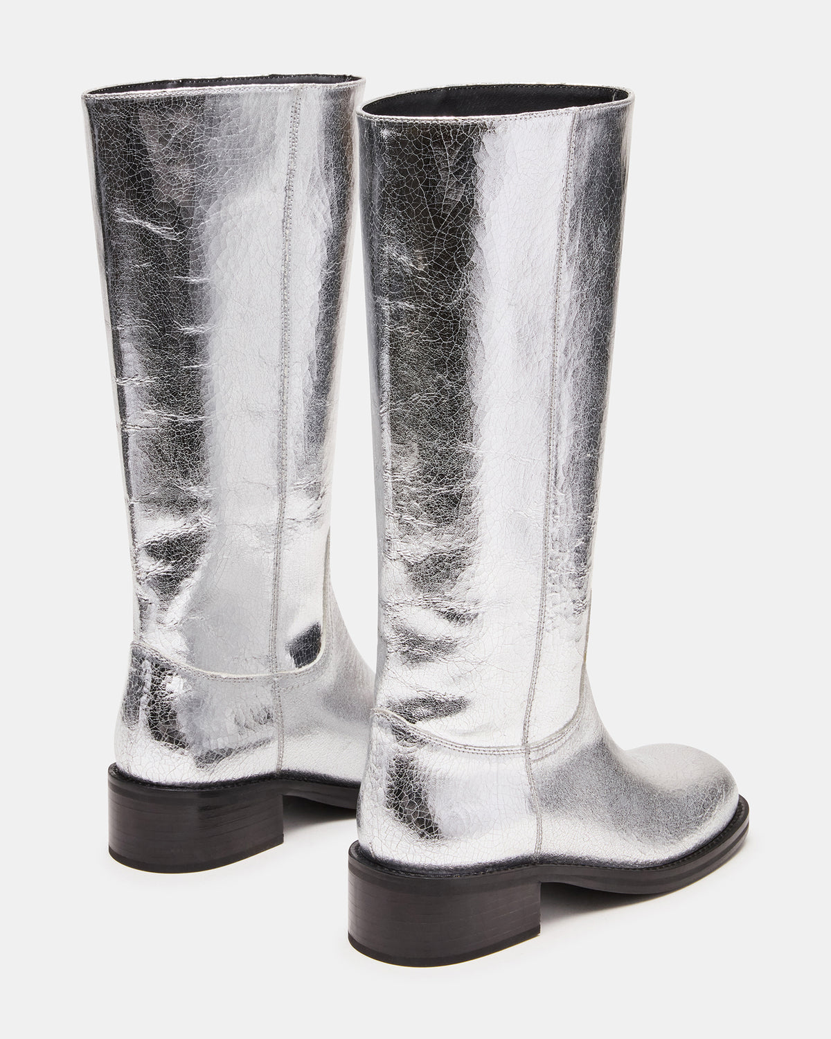 RIGGS Silver Leather Square-Toe Women's Boot | Steve Madden