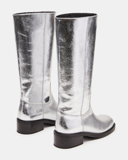 RIGGS Silver Leather Square-Toe Women's Boot | Steve Madden