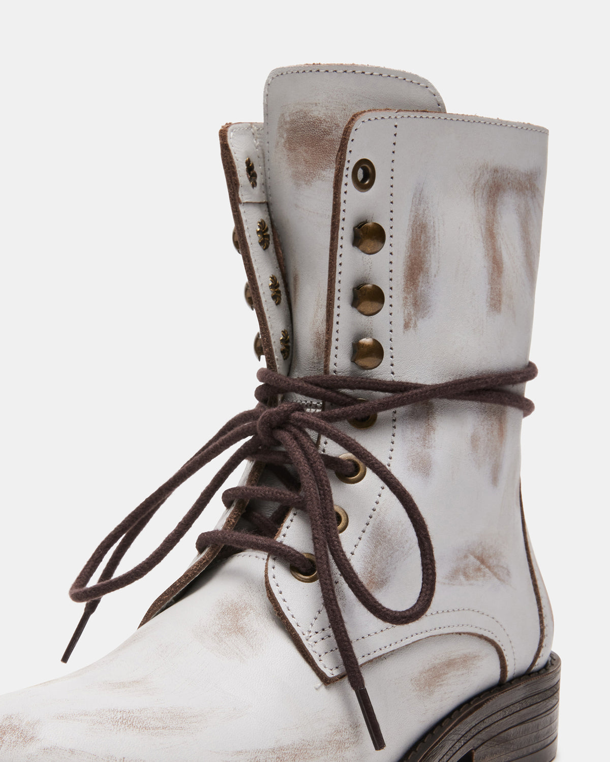 DEVIE White Leather Lace-Up Combat Bootie | Women's Booties | Steve Madden