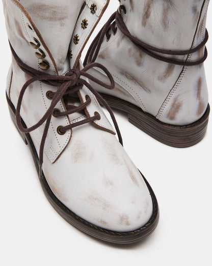DEVIE White Leather Lace-Up Combat Bootie | Women's Booties | Steve Madden
