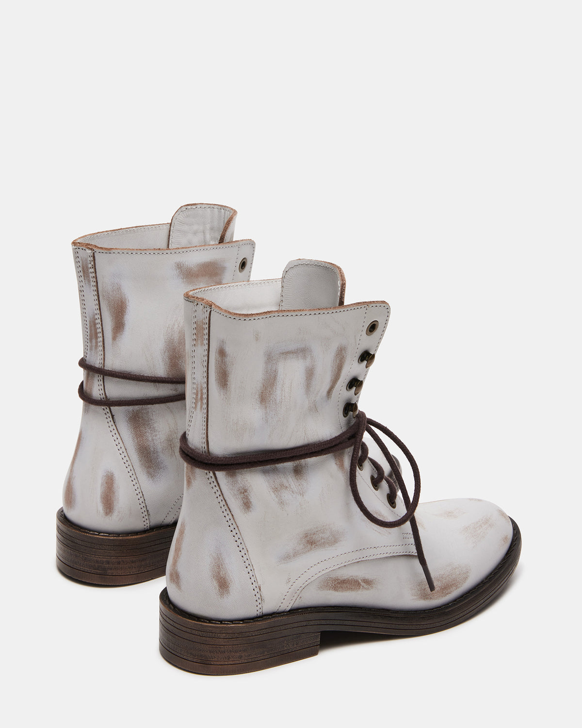 DEVIE White Leather Lace-Up Combat Bootie | Women's Booties | Steve Madden