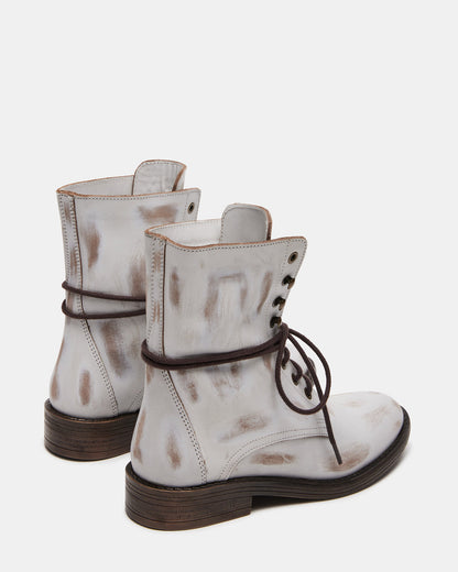 DEVIE White Leather Lace-Up Combat Bootie | Women's Booties | Steve Madden