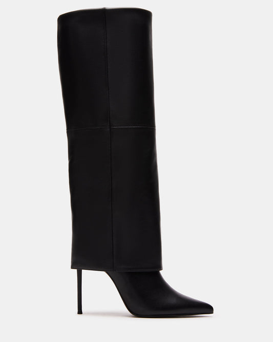 SMITH Black Leather Women's Cuffed Stiletto Boot | Steve Madden
