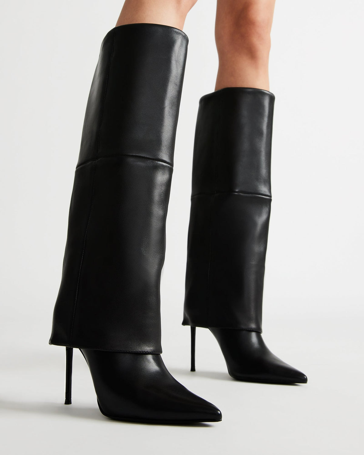 SMITH Black Leather Women's Cuffed Stiletto Boot | Steve Madden