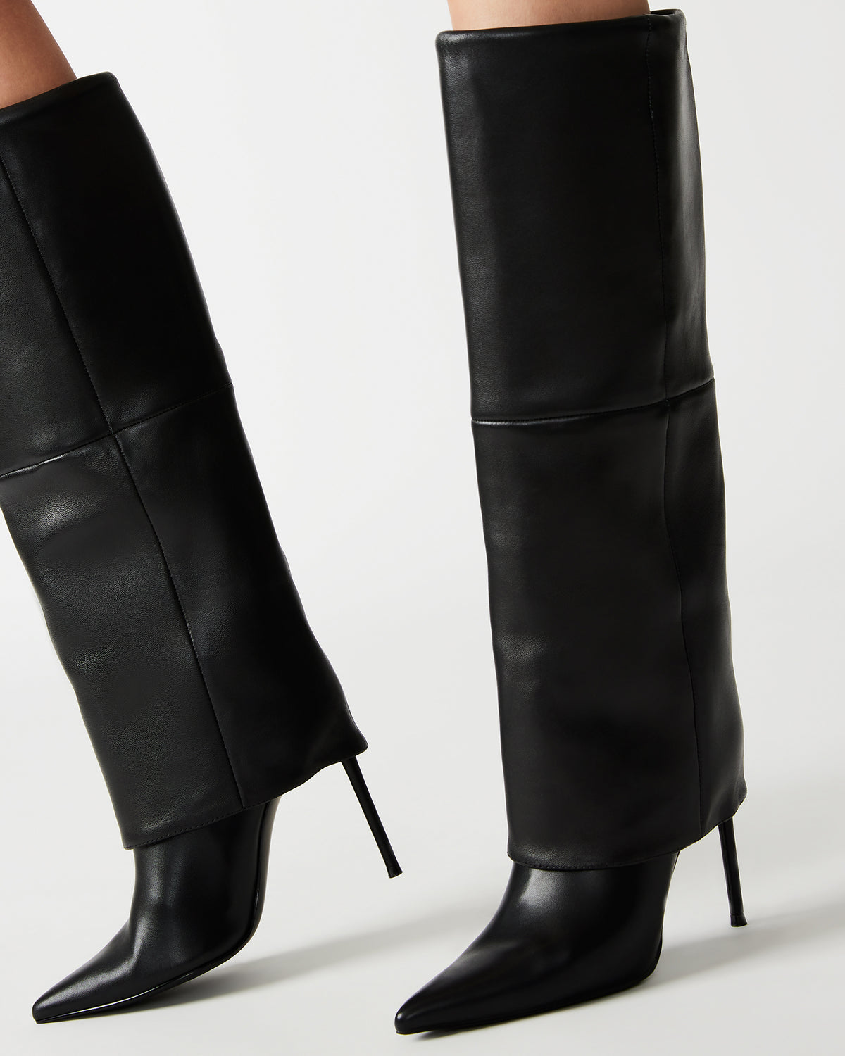 SMITH Black Leather Women's Cuffed Stiletto Boot | Steve Madden