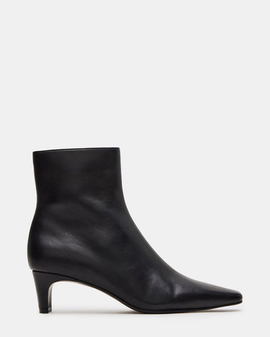 DELVIE Black Leather Kitten Heel Ankle Boot | Women's Booties | Steve Madden