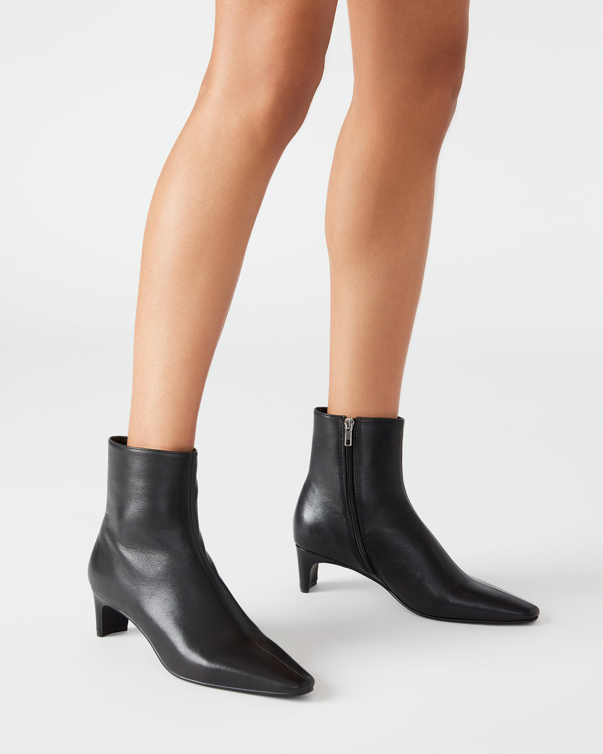 DELVIE Black Leather Kitten Heel Ankle Boot | Women's Booties | Steve Madden