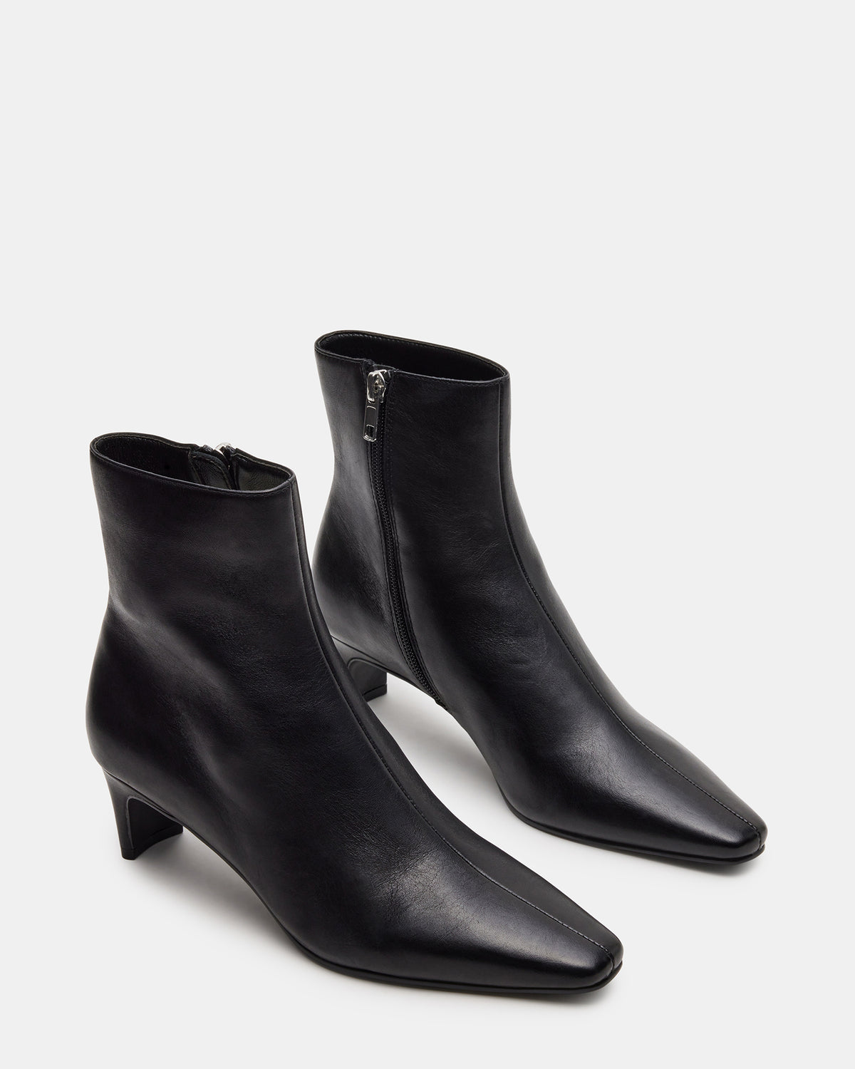 DELVIE Black Leather Kitten Heel Ankle Boot | Women's Booties | Steve Madden