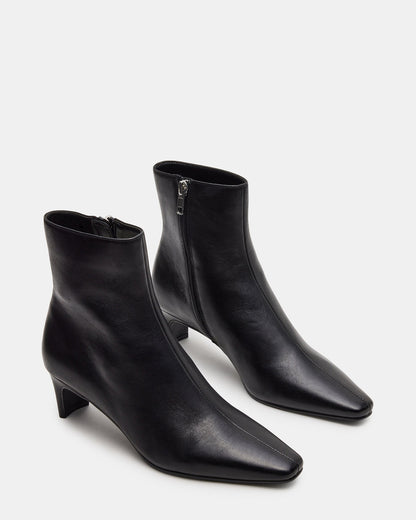DELVIE Black Leather Kitten Heel Ankle Boot | Women's Booties | Steve Madden