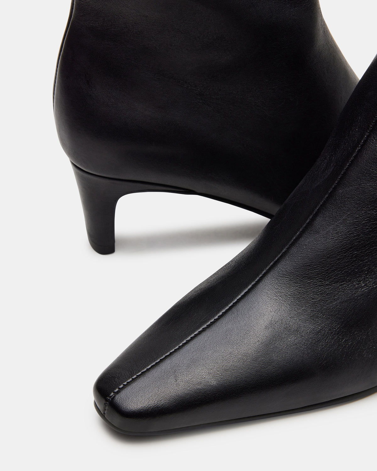 DELVIE Black Leather Kitten Heel Ankle Boot | Women's Booties | Steve Madden
