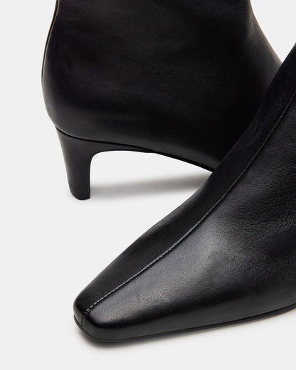 DELVIE Black Leather Kitten Heel Ankle Boot | Women's Booties | Steve Madden