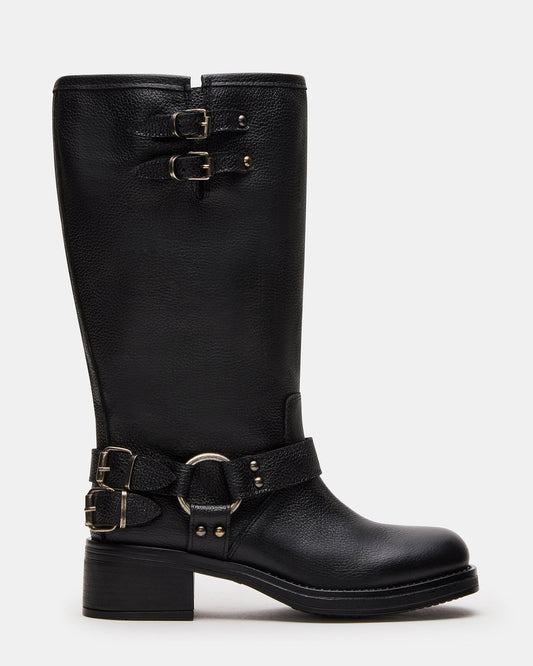 ASTOR Black Leather Wide Calf Knee-High Women's Boot | Steve Madden