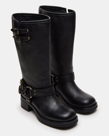 ASTOR Black Leather Wide Calf Knee-High Women's Boot | Steve Madden