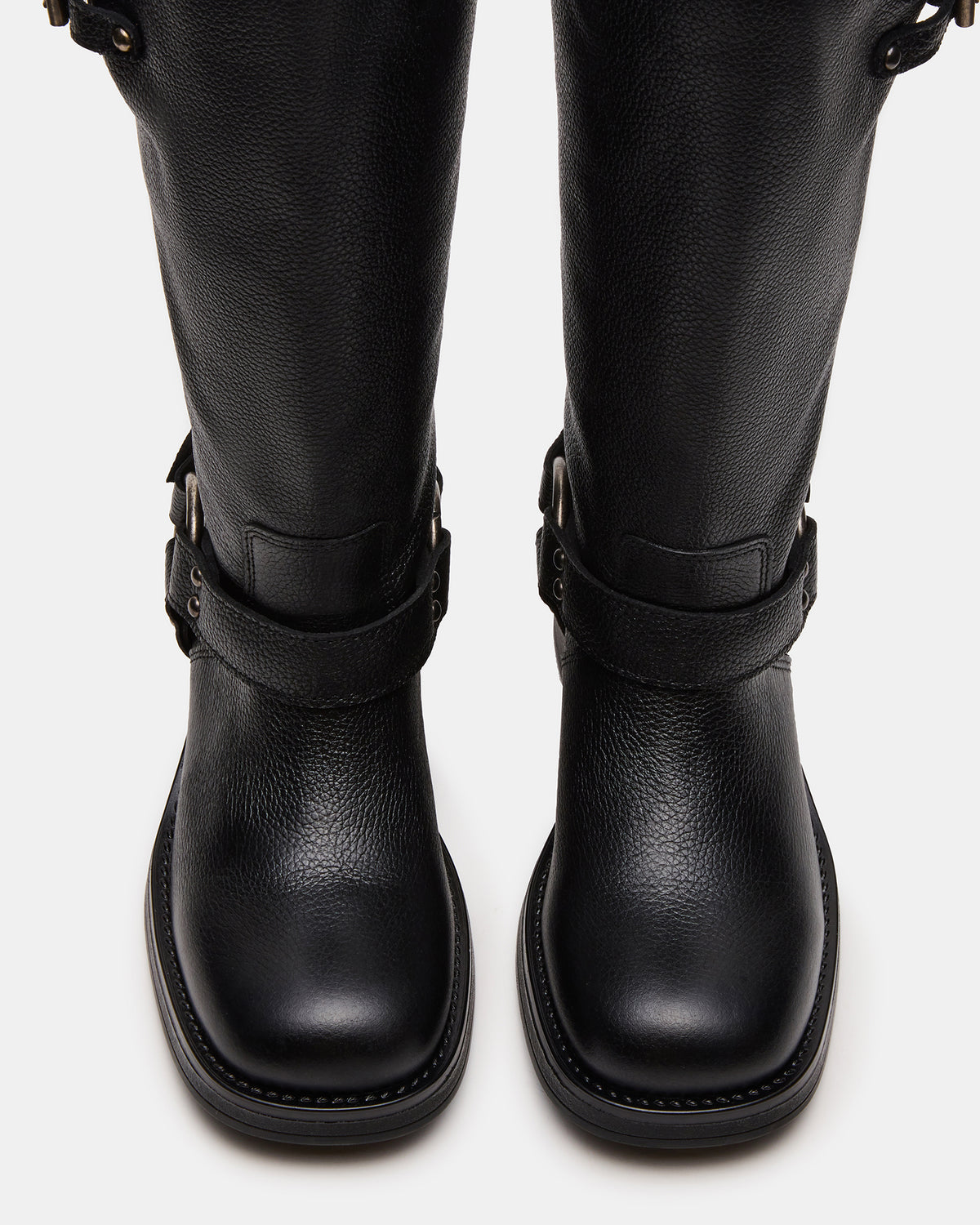 ASTOR Black Leather Wide Calf Knee-High Women's Boot | Steve Madden