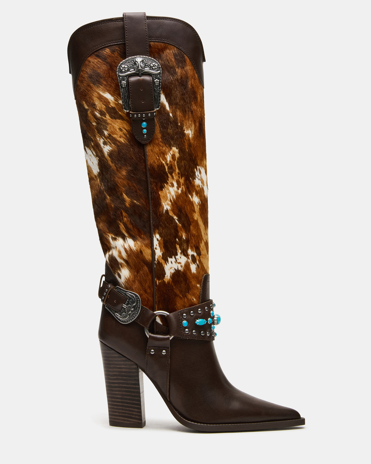 KOLT-H Brown Multi Pointed-Toe Knee-High Western Block Heel Women's Boot | Steve Madden