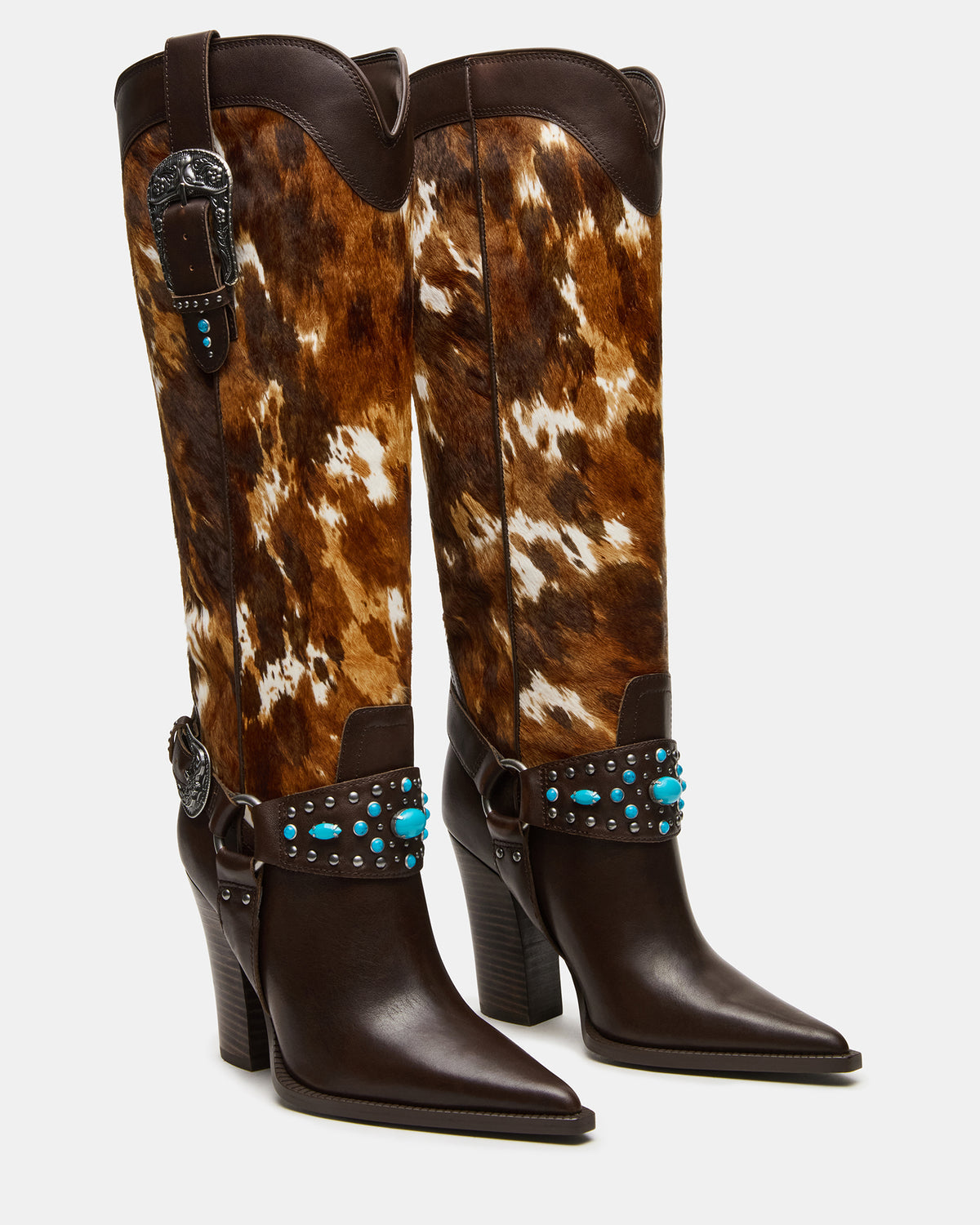 KOLT-H Brown Multi Pointed-Toe Knee-High Western Block Heel Women's Boot | Steve Madden