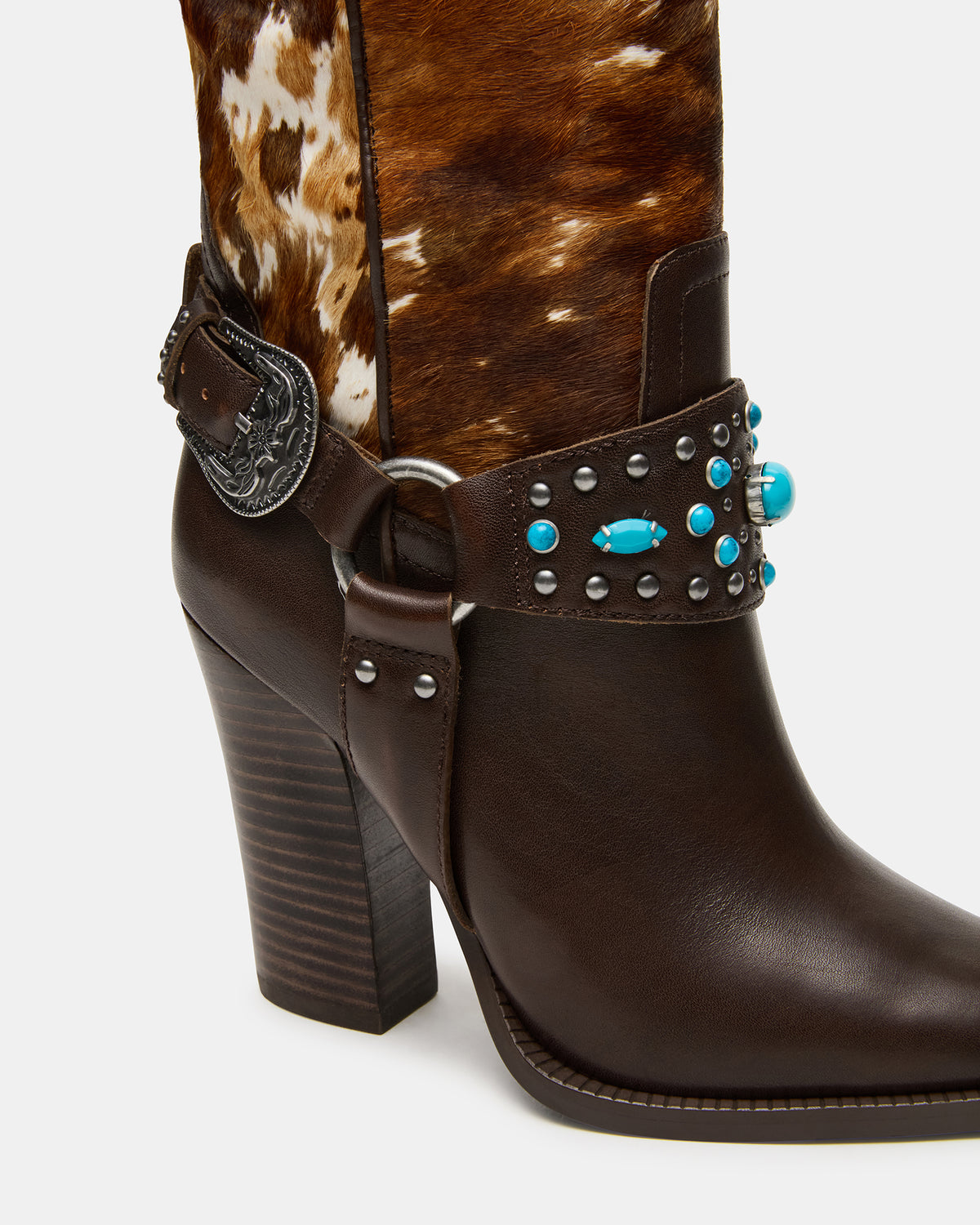 KOLT-H Brown Multi Pointed-Toe Knee-High Western Block Heel Women's Boot | Steve Madden
