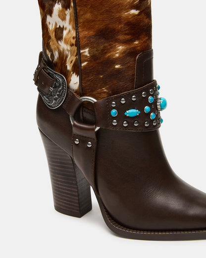 KOLT-H Brown Multi Pointed-Toe Knee-High Western Block Heel Women's Boot | Steve Madden